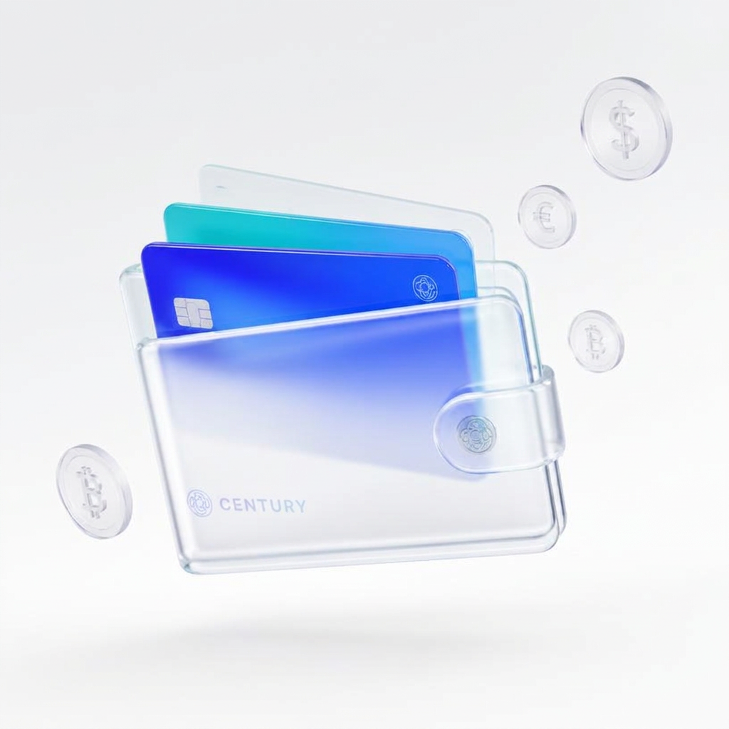 Century glass wallet with payment cards